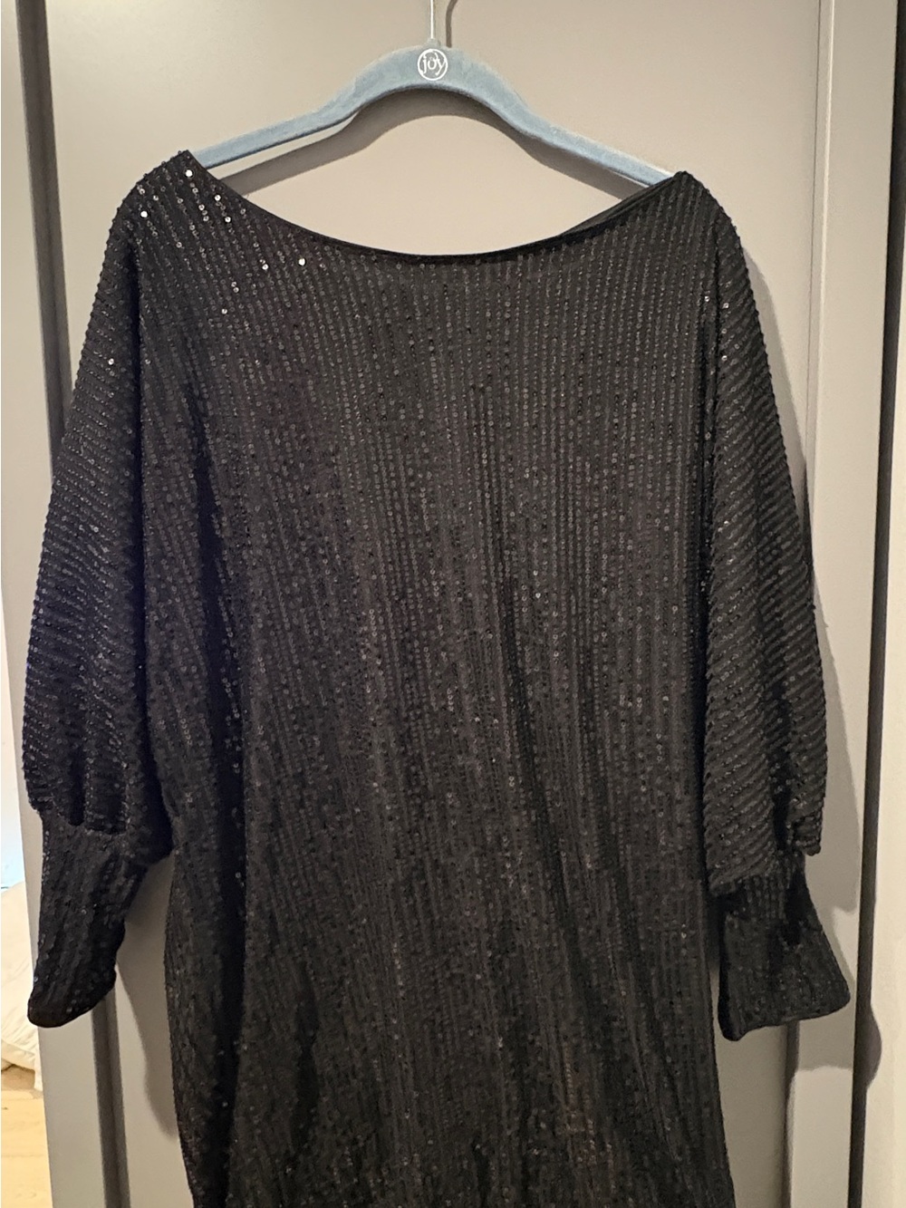 Black Sequin Ribbed Knit Dress